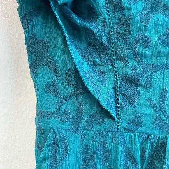 Moulinette Soeurs by Anthropologie Womens 0 Green Blue Flutter Sleeve Midi Dress - Picture 5 of 13